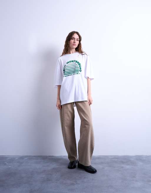 Topshop - Hvid og oversized T-shirt med "Porto"-grafik, 2 af 4
