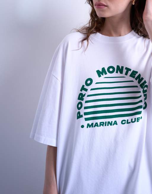 Topshop - Hvid og oversized T-shirt med "Porto"-grafik, 4 af 4