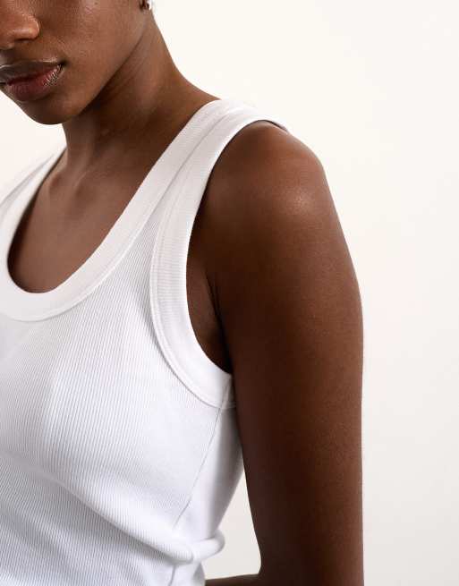 Topshop - Hvid ribstrikket top med dyb rund hals, 4 af 4