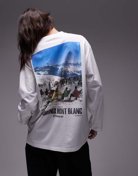 Topshop - Hvid skater-T-shirt med lange ærmer og 'Chamonix'-grafik - view 1