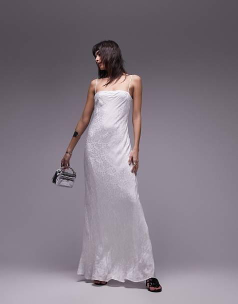 Topshop - Hvid slip-maxikjole i jacquard - view 1