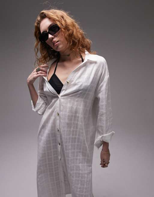 Topshop - Hvid strand-maxiskjorte med tern , 2 af 4