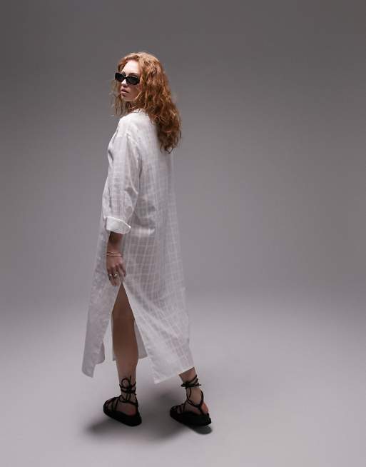 Topshop - Hvid strand-maxiskjorte med tern , 3 af 4