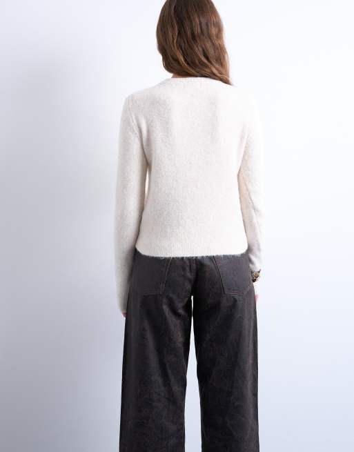 Topshop - Hvid-strikket cardigan med skjulte knapper, 4 af 4