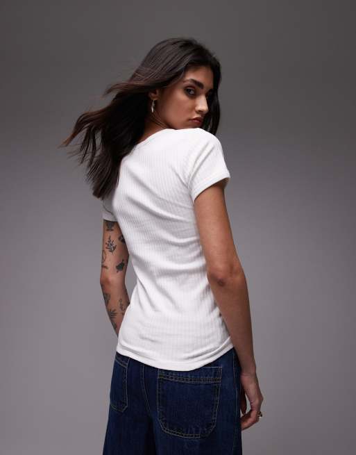Topshop - Hvid T-shirt i bred ribstrik , 3 af 4
