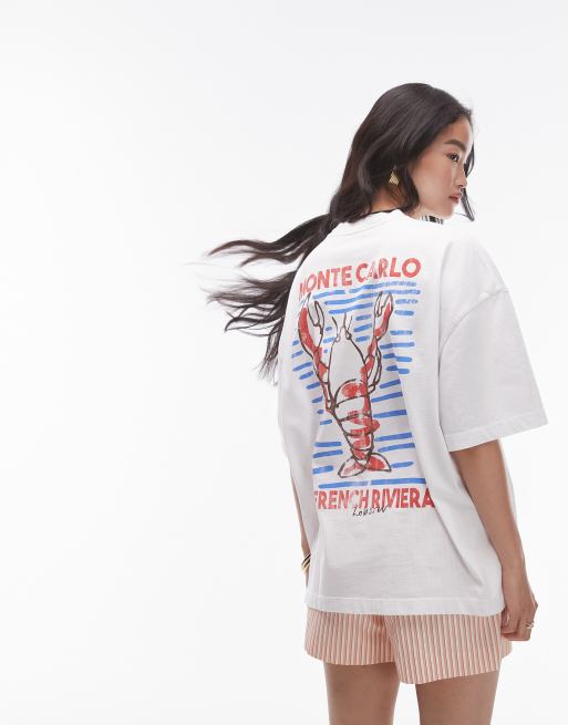 Topshop - Hvid T-shirt med grafisk hummerprint