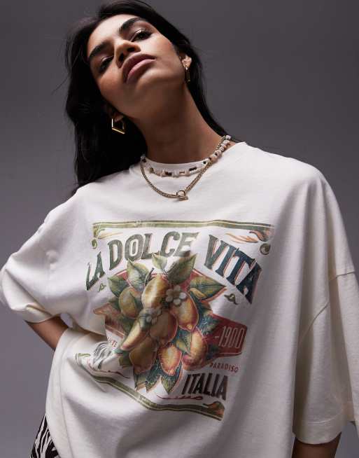 Topshop - Hvid t-shirt med 'La Dolce Vita'-grafik, 3 af 5