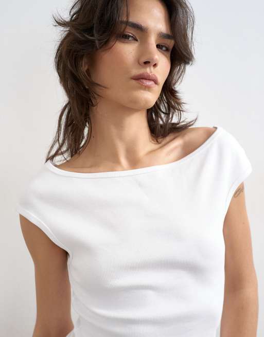 Topshop - Hvid top i 90'er-stil med bådudskæring, 3 af 4