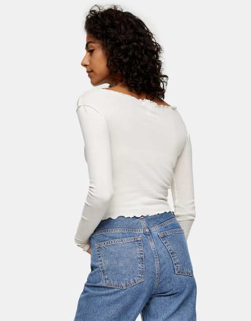 Topshop - Hvid top med lange ærmer og bølgekanter, 2 af 4