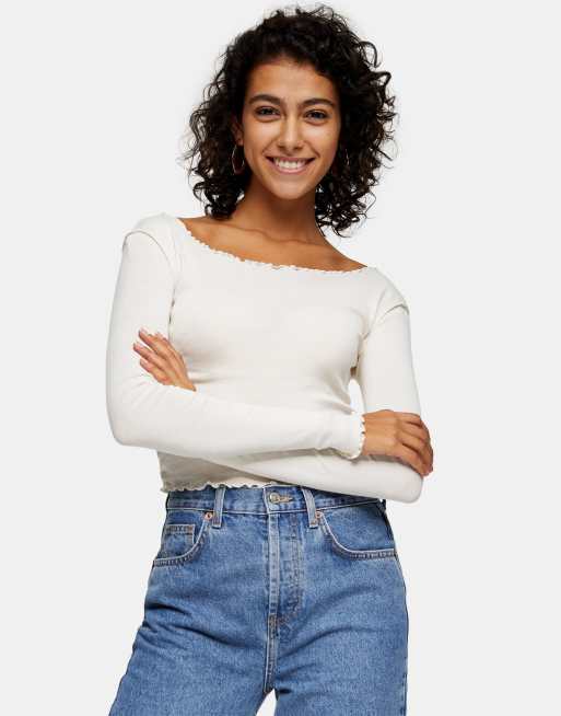 Topshop - Hvid top med lange ærmer og bølgekanter, 4 af 4