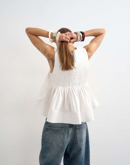 Topshop - Hvid top med V-hals og pintuck-detaljer i A-form, 3 af 4