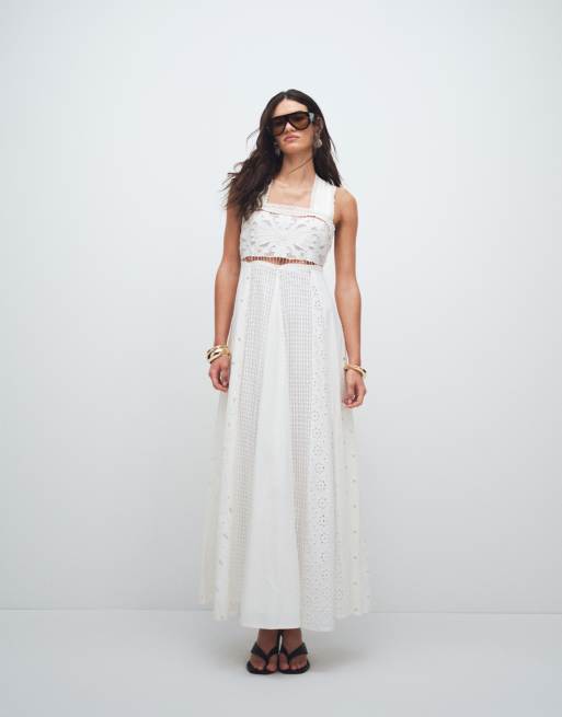 Topshop - Hvid trapez-maxikjole med forskellige cutwork-broderier, 2 af 7