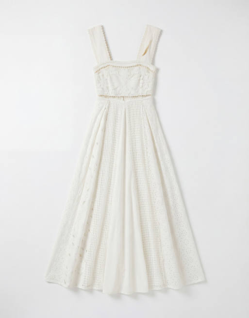 Topshop - Hvid trapez-maxikjole med forskellige cutwork-broderier, 5 af 7