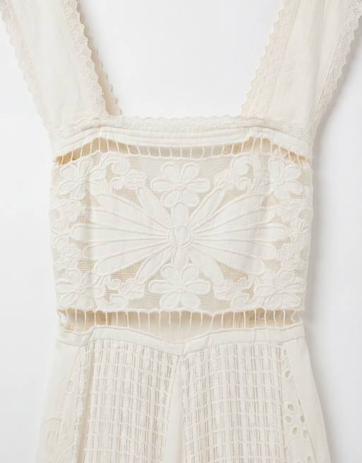 Topshop - Hvid trapez-maxikjole med forskellige cutwork-broderier, 7 af 7