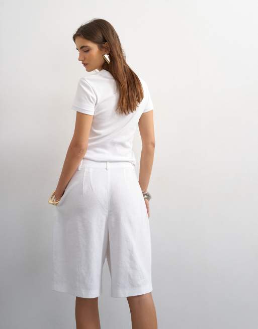 Topshop - Hvide bermudashorts i hør, 5 af 5