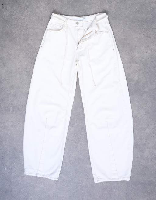 Topshop - Hvide jeans med høj talje, bindebælte og tøndeformede ben, 6 af 7