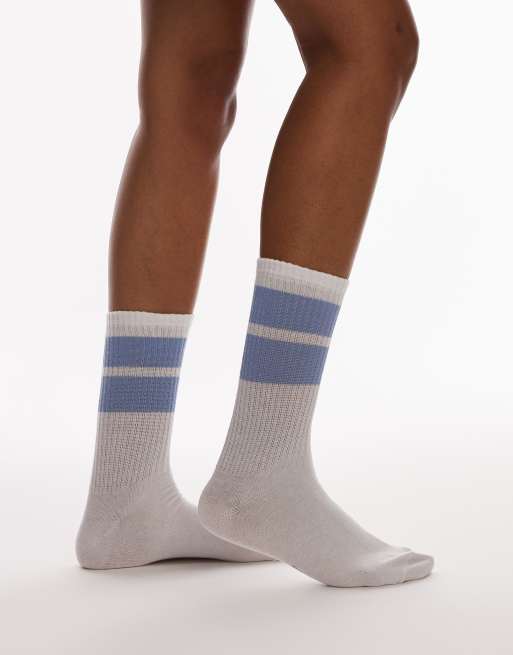 Topshop - Hvide sporty ribstrikkede sokker med lyseblå striber, 4 af 4