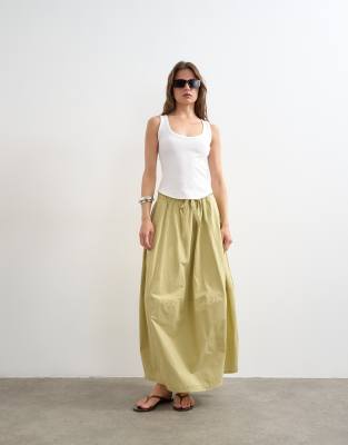 Topshop hybrid balloon maxi skirt in khaki green | ASOS