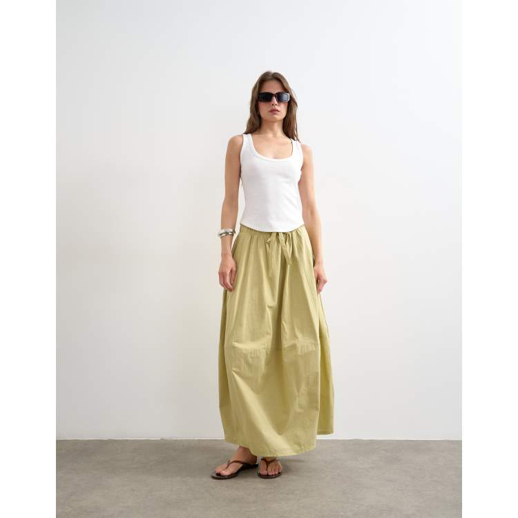 Topshop hybrid balloon maxi skirt in khaki green | ASOS