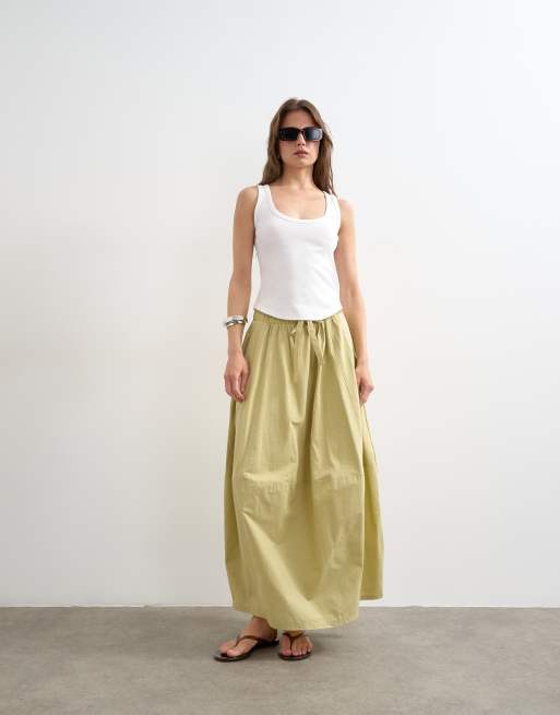 Topshop hybrid balloon maxi skirt in khaki green | ASOS