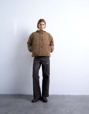 Topshop Hybrid Padded Jacket In Brown