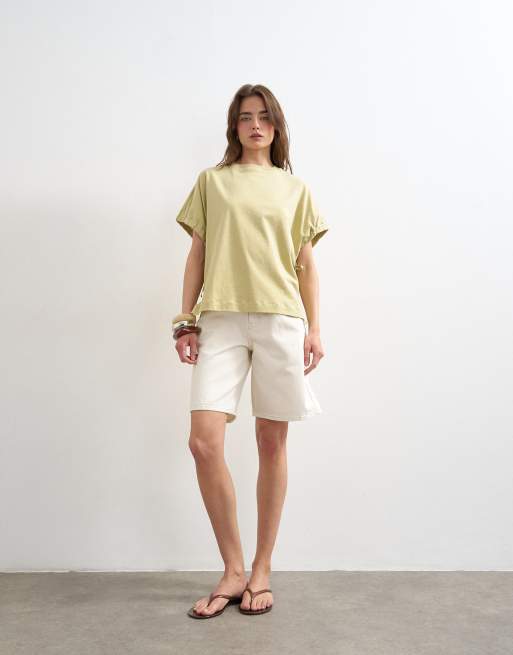 Topshop hybrid tie sleeve tee in soft khaki, 2 of 4