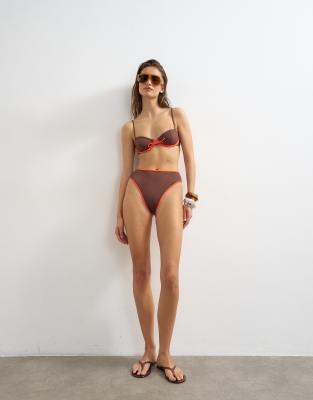 Ibiza - Bikinihose in Schokobraun und Orange mit hohem Bund Braun 36