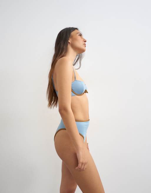 Topshop – Ibiza – Bikinihose in Staubblau und Kamelbraun mit hohem Bund, 3 von 4