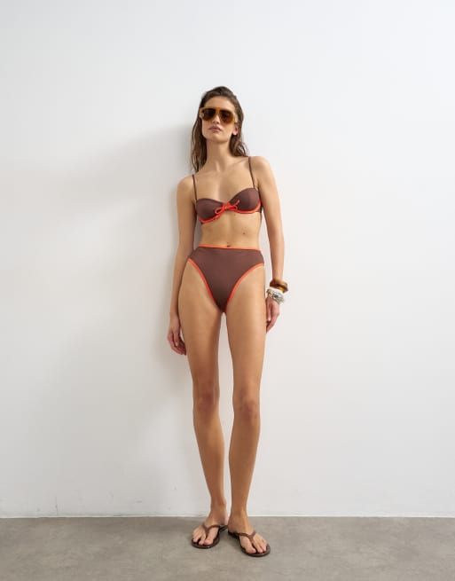 Bikini marrón chocolate y naranja Ibiza de Topshop, 5 de 6