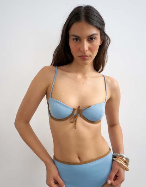 Topshop – Ibiza – Góra od bikini z fiszbinami w kolorach zgaszonego błękitu i camelowym - view 1