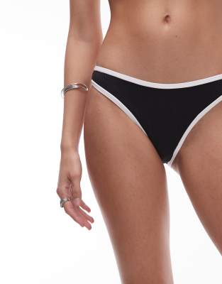 Topshop Ibiza High Leg Brief Bikini Bottoms In Black