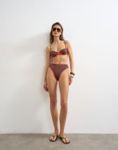 Topshop Ibiza high waisted bikini bottom in chocolate and orange