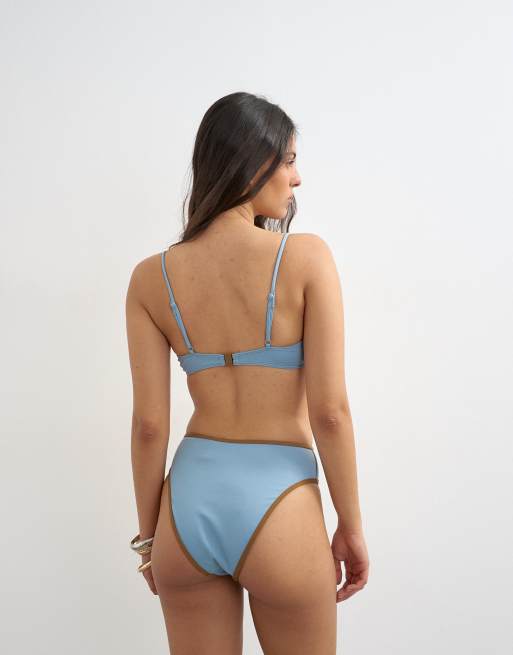 Topshop - Ibiza - Top bikini con ferretto blu polvere e cammello, 4 di 4