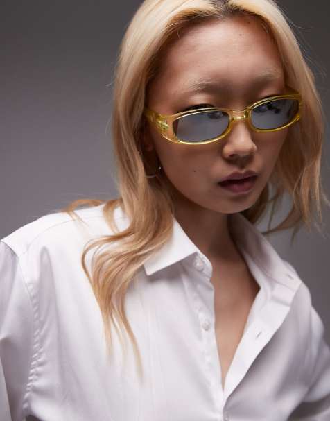 Topshop – Ibiza – Zielone wąskie okulary przeciwsłoneczne z szerokimi zausznikami - view 1