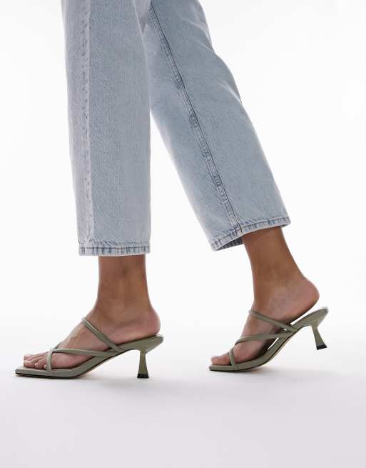 Topshop - Ice - Sandali stile sabot con tacco medio e listini salvia 