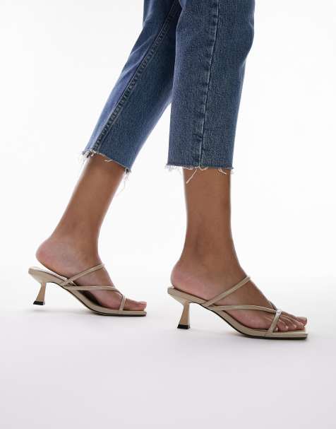 Topshop Ice strappy mid heel mule sandals in off white - view 1