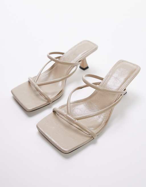 Topshop Ice strappy mid heel mule sandals in off white ASOS