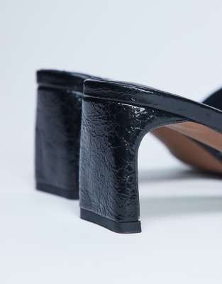 Topshop Idea Patent Square Toe Mules In Black