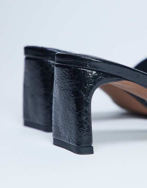 Topshop Idea patent square toe mules in black, 2 of 4