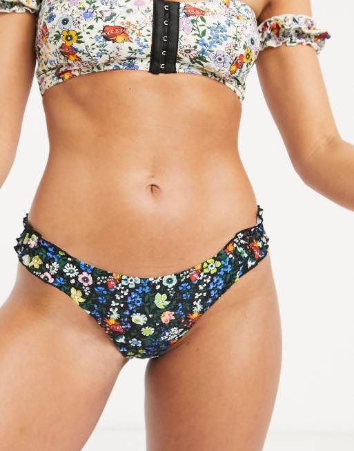 Topshop - IDOL - Bas de bikini froncé à petites fleurs - Multicolore, 3 de 4