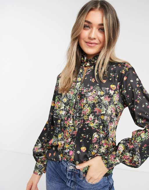 Topshop - IDOL - Blouse encolure haute à imprimé floral - Multicolore