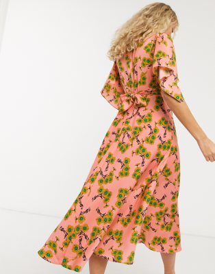 daisy print midi dress