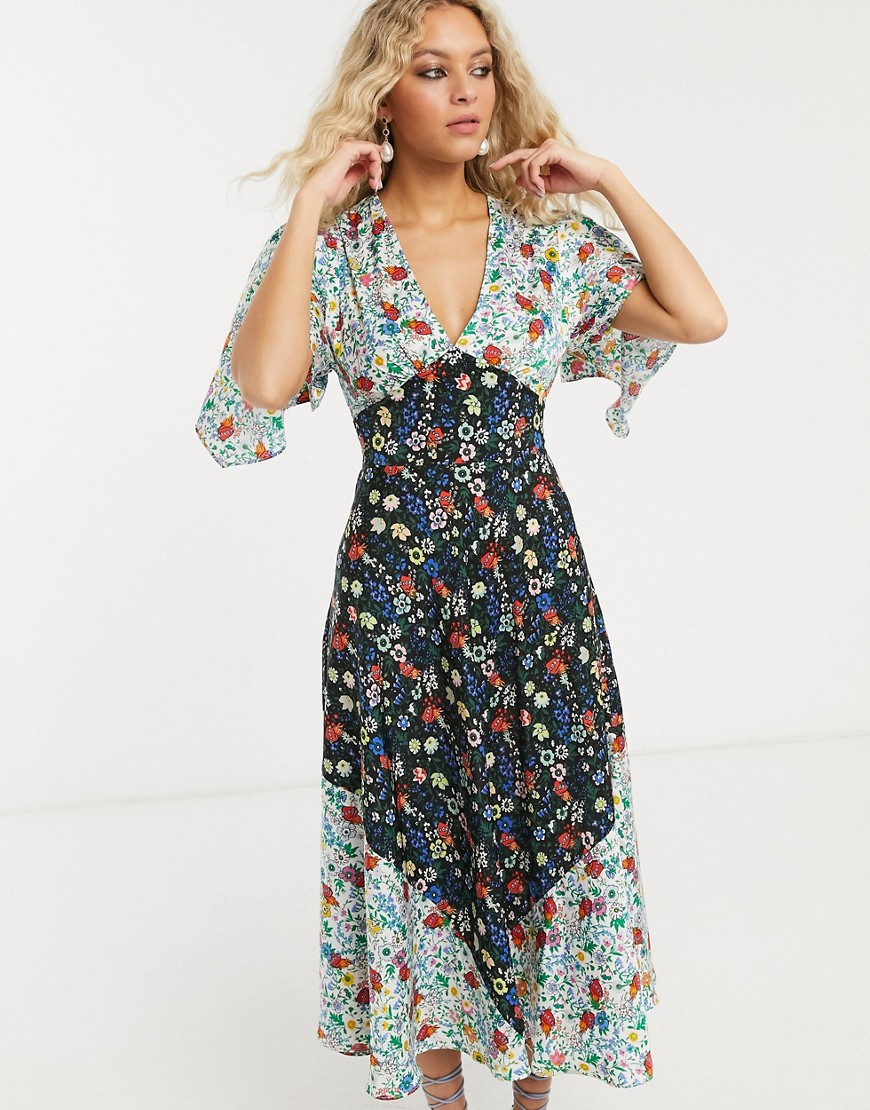 TOPSHOP IDOL MIDI DRESS IN MIXED FLORAL PRINT-MULTI,10S13SMUL