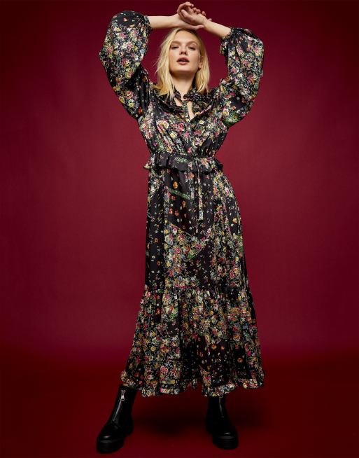 Topshop - Idol - Midi jurk met ruches en patchwork-print in multi
