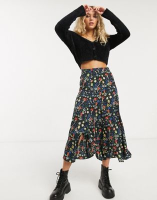 Topshop IDOL midi skirt in floral print | ASOS