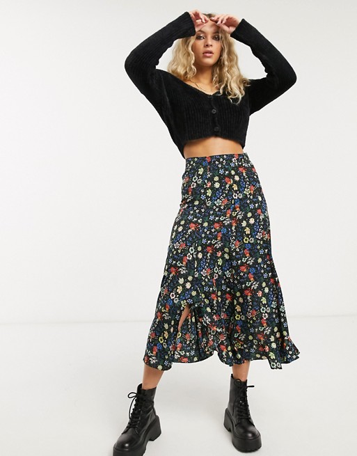 Topshop IDOL midi skirt in floral print