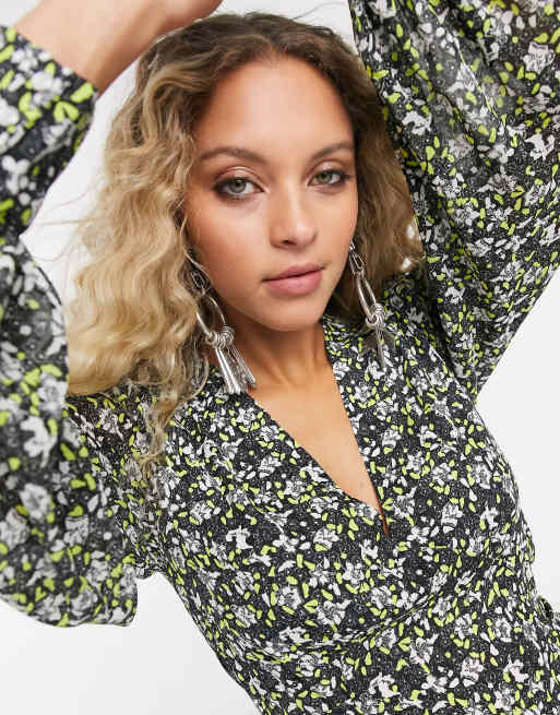 Topshop - IDOL - Vestito midi con scollo a V verde a fiori, 3 di 4