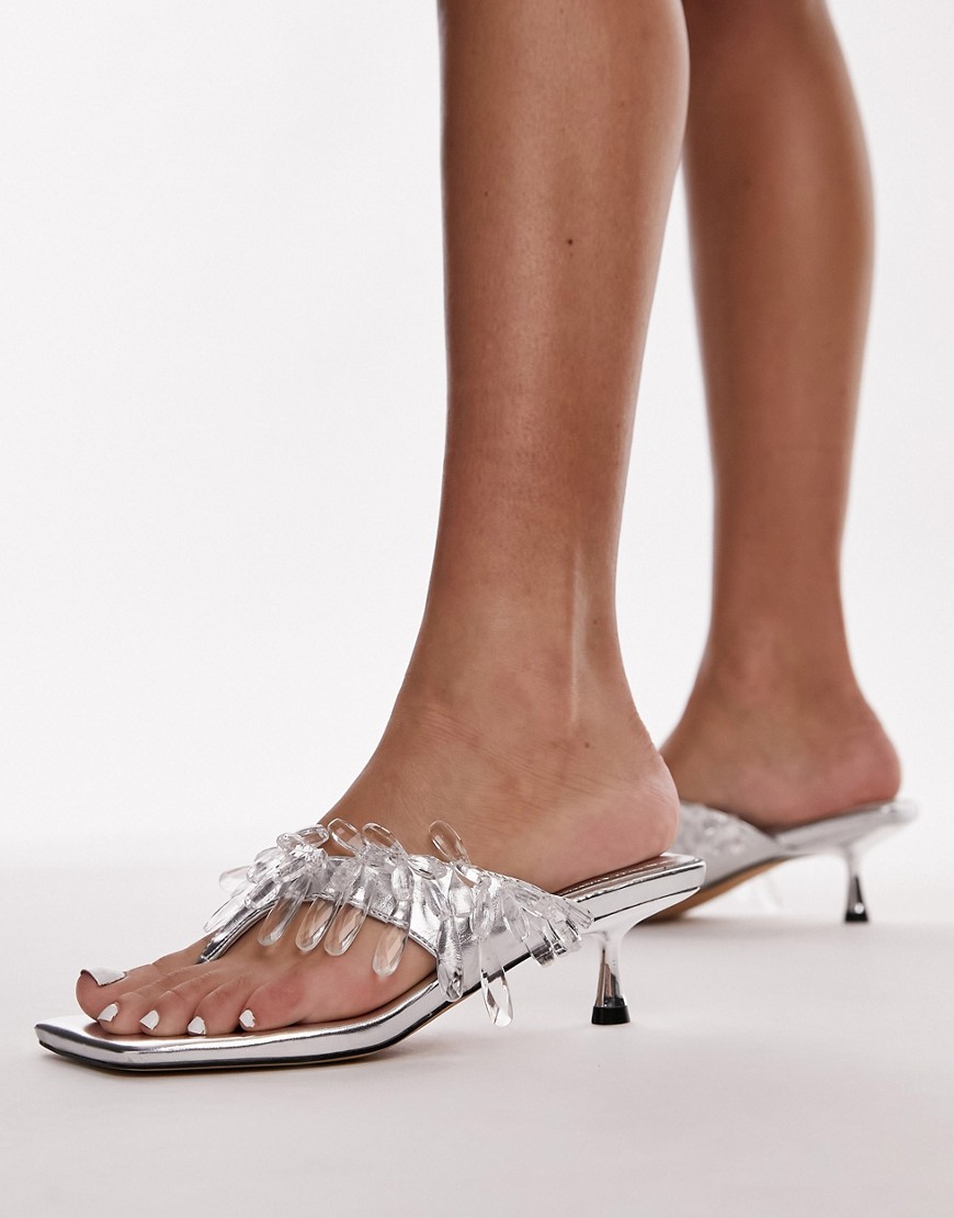 Topshop Idris heeled sandal with beading in silver