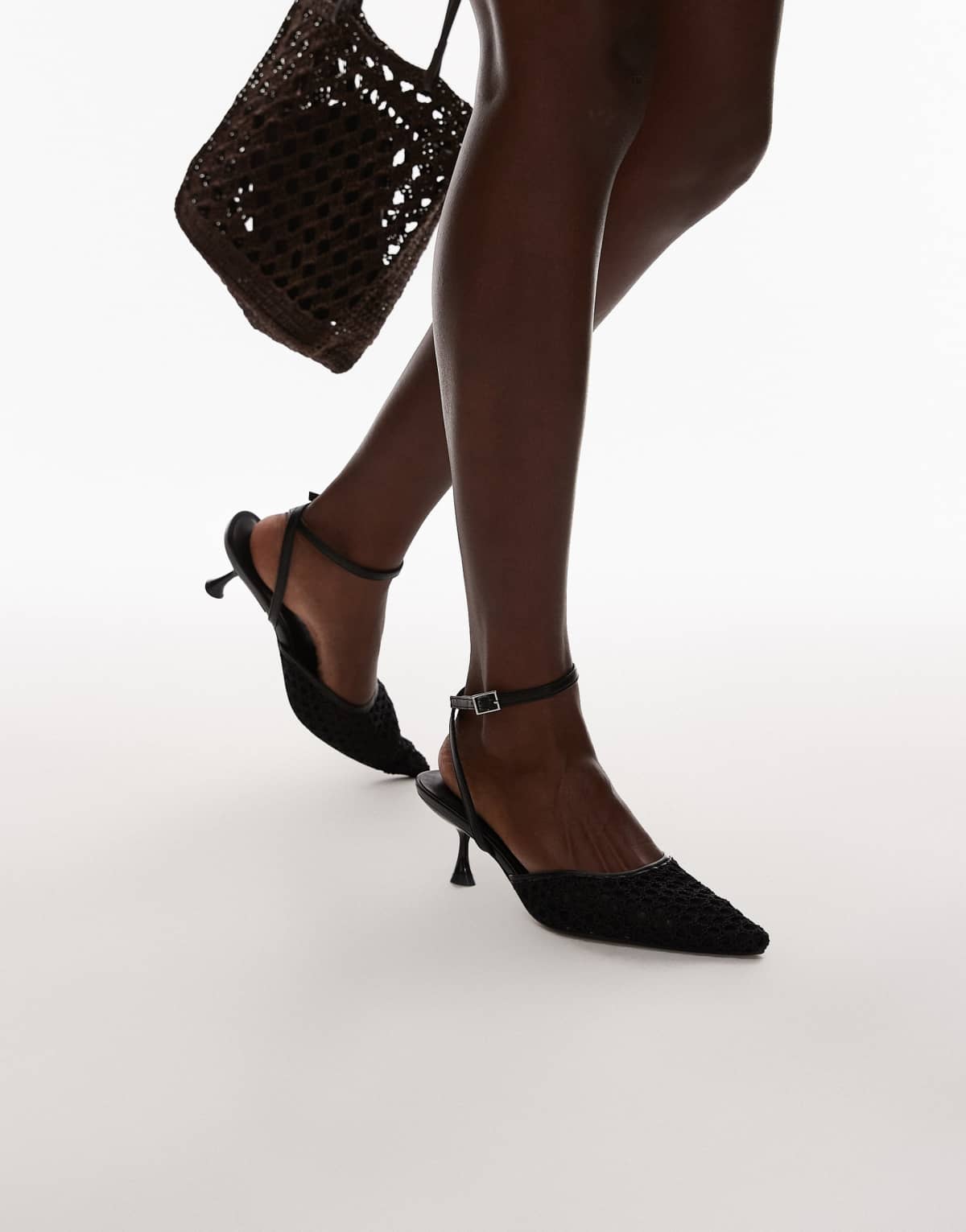 Topshop Iggy sling back mesh court mid heel in black