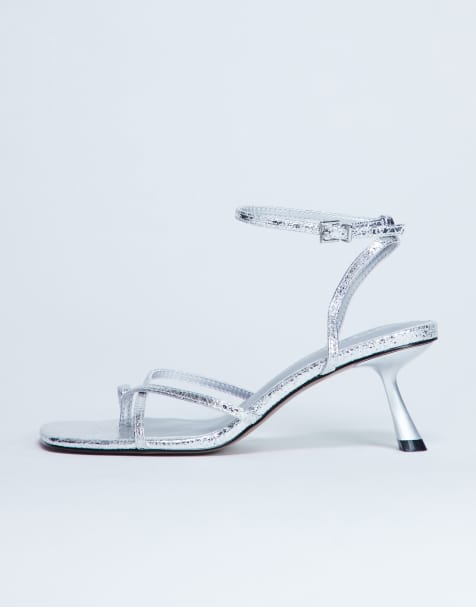 Topshop Ila toe loop mid heel sandal in silver - view 1